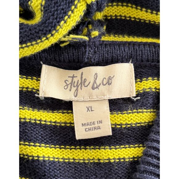 Women’s Style & Co Striped Navy Yellow Hoodie Long Sleeves Front Pocket FLAW - Picture 5 of 9